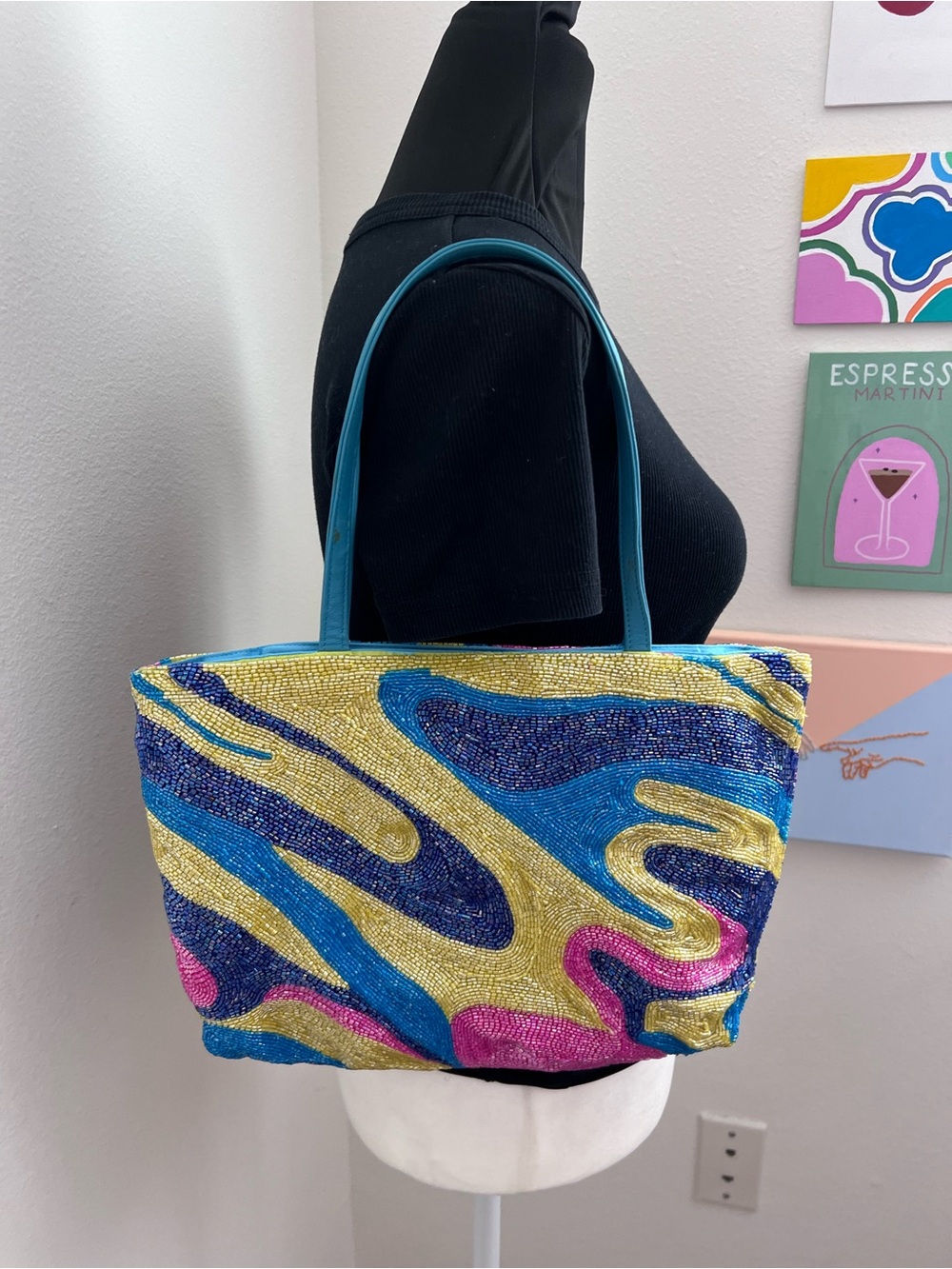 Y2K Colorful Beaded Abstract Shoulder Tote Bag – Beaded Purse